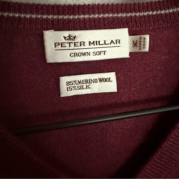 Peter Millar Crown Soft Men's Burgundy V-Neck Sweater Merino Wool/Silk Blend EUC - Picture 3 of 7
